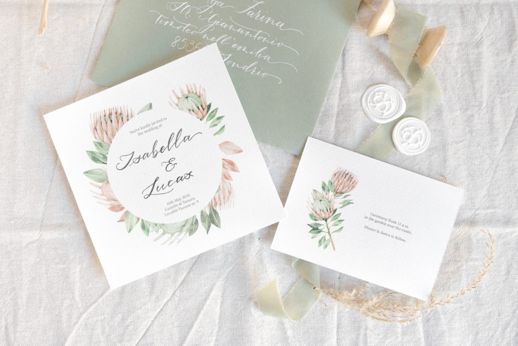 Weding stationery in green
